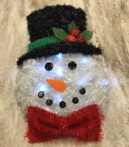 Christmas Lighted Snowman Face Top Hat Holiday Home Decor with Stand for Table - Picture 1 of 4
