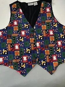 Vintage BASIC EDITIONS Plus Button Up Halloween Vest Size 2X Cotton/Acetate - Picture 1 of 8