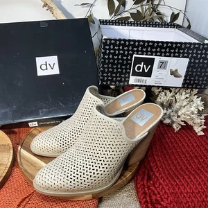 DV Dolce Vita Taupe Brown Perforated faux leather Mule block heel sandals 7.5 - Picture 1 of 6