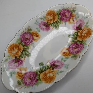 De colección Alemania Baviera H & Co? Plato ovalado de porcelana rosa rosa floral dorado F6 - Imagen 1 de 3