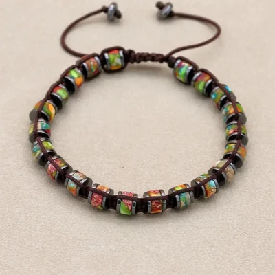 Браслет мужской плетеный ручной работы из натурального камня гематита бисера прочная бижутерия - Изображение 1 из 4