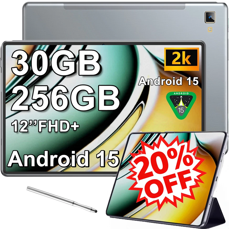 Neuests P60 Gaming Tablet 12 Zoll 2K 8000mAh 30GB+256GB Android 15 Tablet - Bild 1 von 4