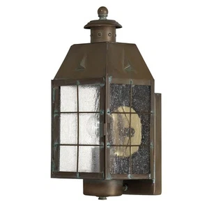 Außenleuchte Wand Garten Glas Messing massiv E27 IP44 H: 34,2 cm in Antik Lampe - Bild 1 von 5