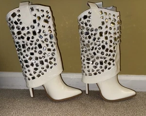 Stivali da cowboy Lauren Lorraine Hana bianchi strass tacco a stiletto 6,5 stivali Bling - Foto 1 di 9