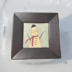 Snowman Square Plate Signed Donna White Christmas Black Cottagecore - Picture 1 of 5