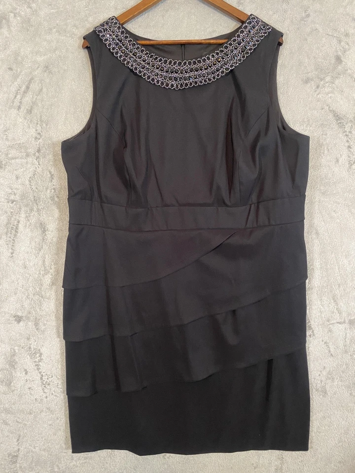 Connected Apparel Dress Womens 22W Black Beaded Neckline Tiered Sheath Cocktail - Image 1 of 4
