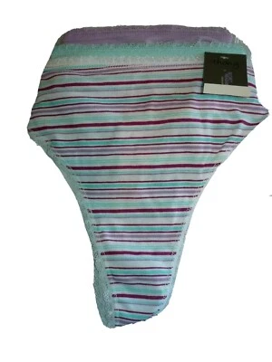 Secret Treasures Tanga 3 Pares X-Pequeño (4) Púrpura Verde Blanco Rayas NUEVO Foto 1 de 2