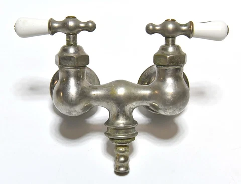 VINTAGE INDUSTRIAL NICKLE OVER BRASS WATER FAUCET SET FIXTURE HORIZONTAL MOUNT Cover