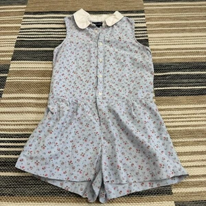 Ralph Lauren Girls Floral Sleeveless Romper Shorts Preppy Light Blue Size 16 - Picture 1 of 14
