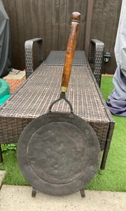 Large Antique Cast iron Chestnut Roaster Warmer Skillet Pan Wooden handle - Picture 1 of 14
