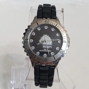 Tempi Horse Watch Black Nylon Band Black Silver Dial NEW Battery - Picture 1 of 9