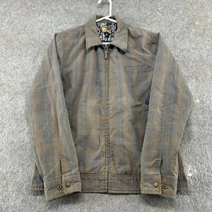 VINTAGE Volcom Jacket Mens Small Brown Grey Bomber Workwear Plaid Polyester Y2K - Picture 1 of 15