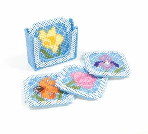 Mary Maxim Floral Trellis Coasters Set with Holder Kit - Picture 1 of 1