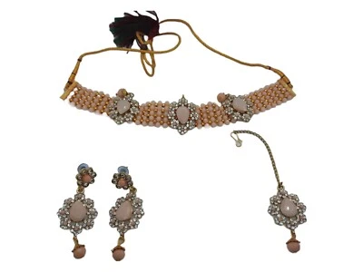 Conjunto de collar Kundan Chokar blanco piedra marfil pálido nupcial indio Bollywood Foto 1 de 4