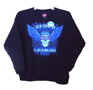 New Boys Black Fleece Crew Sweatshirt Skull Super Charged XXL (18) - Picture 1 of 1