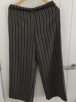Vintage Winter/ Autumn Wool Blend Black/grey Strip Straight Trousers / 12 / New - Image 1 of 4
