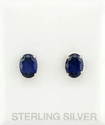 LAB CREATED 2.30 Cts BLUE SAPPHIRE STUD EARRINGS .925 STERLING - New With tag - Image 1 of 4