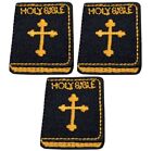 Mini Holy Bible Applique Patch - Cross, Black and Gold 1-3/8" (3-Pack, Iron on)