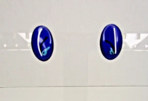 Vintage Midcentury Blue Enamel Oval Copper Screw-Back MCM Earrings - Picture 1 of 12