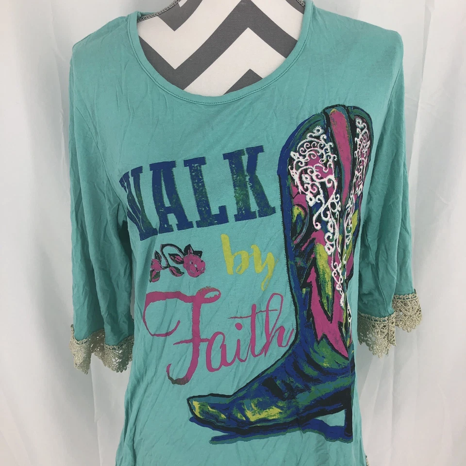 Southern Grace Walk By Faith Bota de Vaquero Turquesa Crochet Encaje Camisa Mediana Foto 1 de 4