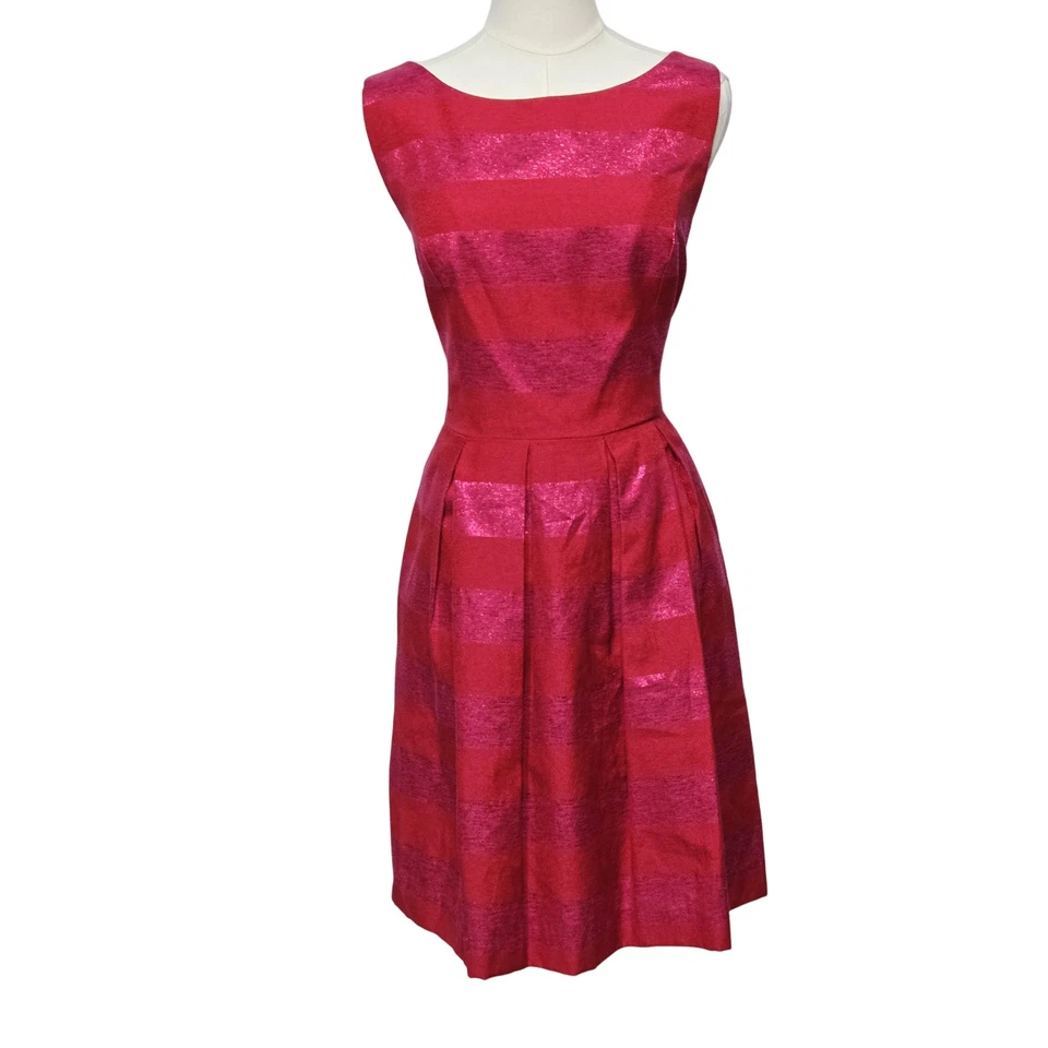 Vestido Trina Turk Mujer 12 Rojo Rosa Metálico Rayas Plisado Cóctel Fiesta EE. UU. Foto 1 de 4