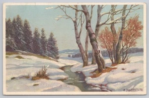 Outdoor Snow Covered Winter Scene Brook A/S Art Postcard by E. Bachmann UNP - Picture 1 of 2