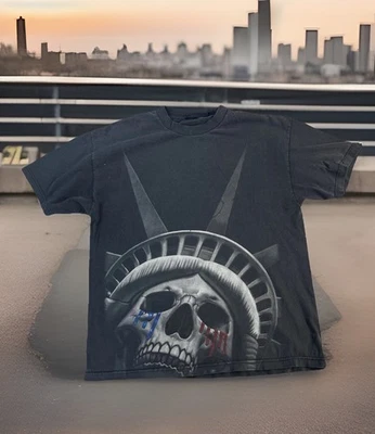 O.G. Abel (Marca) Estatua de la Libertad con Imagen de Calavera Llorando - Camisa Negra XL Foto 1 de 4