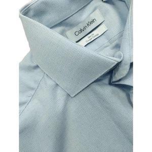 Camisa CALVIN KLEIN Hombres Azul Cuadros Finos Calce Ajustado Botón 14.5 14 1/2' Cuello NUEVA - Imagen 1 de 4