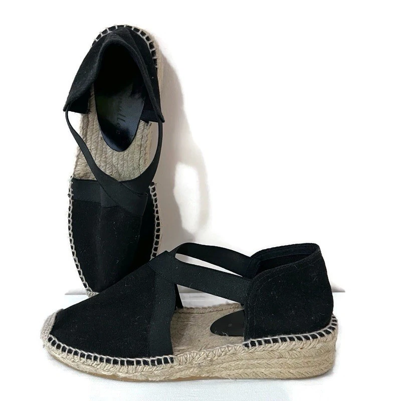 Alpargatas cunha de juta Bettye Muller feitas na Espanha tiras tamanho 38 lona EUA 7,5 - Imagem 1 de 4