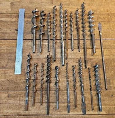 ANTIQUE Hand Drill Auger Bits LOT • WOODWORKING BRACE Drill Bits ☆21pcs ☆All USA - Image 1 of 3