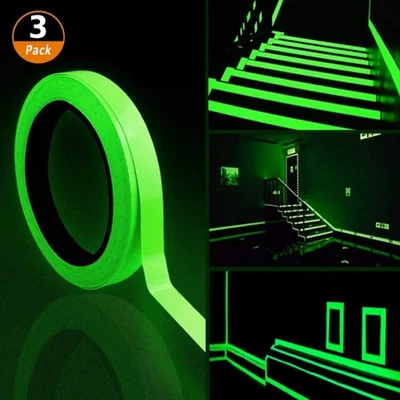 3x Glow In The Dark Tape Sticky Self Adhesive Luminous Safety Film Sticker Roll - Image 1 of 3