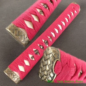 26.5CM Real Rayskin Handle Tsuka Red Cotton Ito for Japanese Katana Swords #1585 - Picture 1 of 10