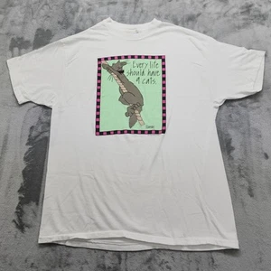 Vintage 90s Hanes Tee Mens XL White Graphic Cats Humor Crew Neck Short Sleeve - Picture 1 of 10