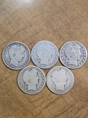 5 U.S. Silver Barber Half Dollar Lot - .900 Good Condition 1896 P!  BELOW SPOT!! - Image 1 of 4