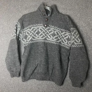 Aran Woollen Mills Men's Pure New Wool Knitted Jumper Gray Size L - Picture 1 of 7