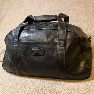 Vintage TR Bentley Black Faux Leather Duffle Purse Over Night Bag Handles Unisex - Image 1 of 4