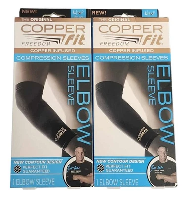 2 Copper Fit Freedom Compression Elbow Sleeve Large Unisex - Black Elbow Support - Image 1 of 2