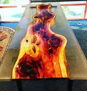 Impresionante mesa de comedor de resina epoxi transparente | Mesa de madera de río Live Edge - Imagen 1 de 11