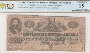 1862 Confederate States of America $2 Currency T-43 PCGS Banknote Choice Fine 15 - Picture 1 of 5