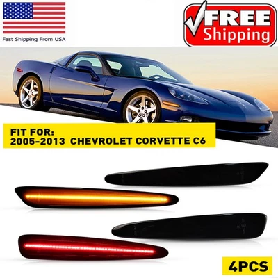 Smoked Front Rear Side LED Marker Lights 05-2013 Fit Corvette Chevy C6 Amber+Red - Image 1 of 4
