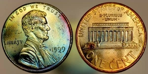 1999 Lincoln Memorial Cent - Artificial Rainbow Toned Choice Eye Appeal! US Coin - Picture 1 of 1