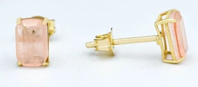 GENUINE 1.02 Cts MORGANITE STUDS EARRINGS 14K YELLOW GOLD - Free Appraisal - Image 1 of 4