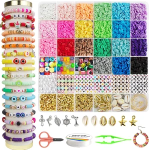 6200 Pcs Clay Beads Bracelet Making Kit Friendship Jewelry Kit Girls Kids Gifts - Picture 1 of 6
