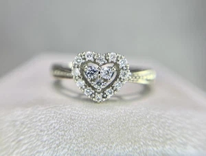 10k White Gold Designer Round Brilliant Pave Set Diamond Heart Shape Ring 1/4 ct - Picture 1 of 5
