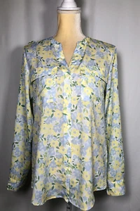 Calvin Klein Women Blouse Shirt Top Small Long Roll Tab Sleeve Floral Green New - Picture 1 of 12