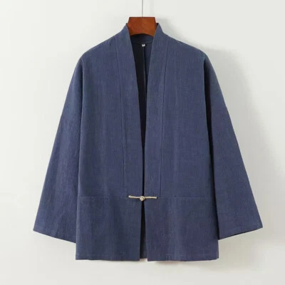 Autumn Mens Tang Zhuang Coats Han Fu Loose Long Sleeve Cotton Linen Jacket - Image 1 of 4