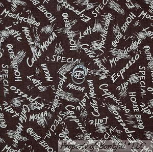 BonEful Fabric FQ Cotton Quilt Brown Cream Coffee House Word VTG Blend Espresso - Picture 1 of 8