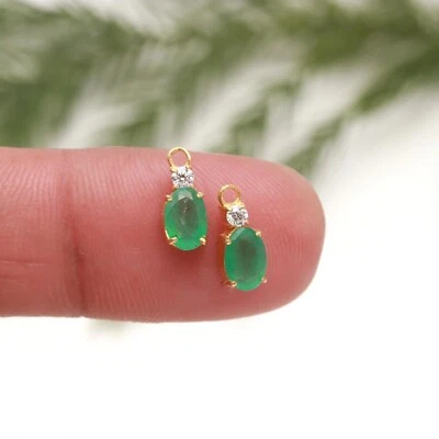 Natural Green Emerald Solid 14k & 18k Gold Partywear Gift Women Hoop Earrings - Image 1 of 4