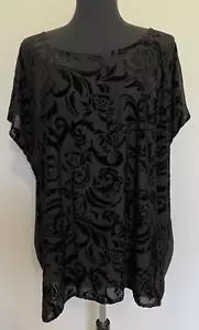 NWT Lane Bryant Womans Black Velvet Burnout Short Sleeve Top Size 22/24 - Picture 1 of 7