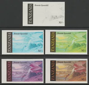 2706 - TANZANIA 1986 AUDUBON BIRDS 30s set of 5 PROGRESSIVE COLOUR PROOFS - Picture 1 of 2